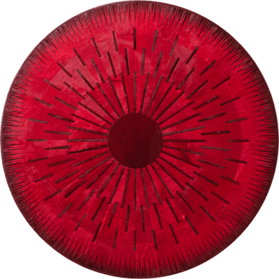 Shadowplay 15645 is a luxury custom designer rug with a red sunburst motif.