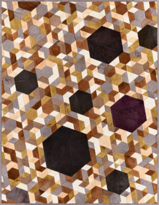Shatter 10090 luxury custom rug features interlocking cubes in brown and gray tones.