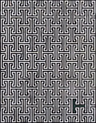 Ripcord 24396 luxury designer rug with black and white geometric maze pattern.