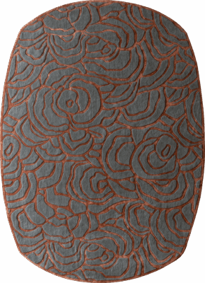 Bloom 2202 luxury designer rug with gray base, abstract swirls, and reddish-brown accents.