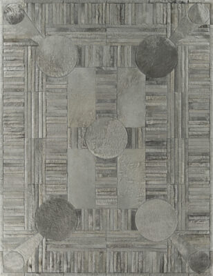 Atlas 22610 luxury designer rug with geometric metallic gray pattern, handmade wool.