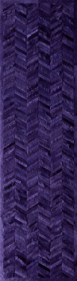 Luxury designer rug with deep purple herringbone pattern, handmade wool blend.