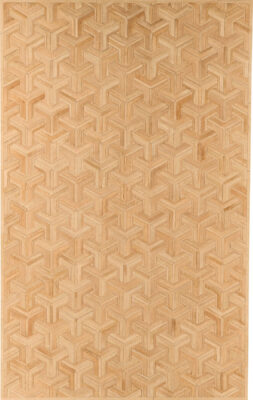 The Mirage 5981 luxury designer rug showcases interlocking chevrons in high-end beige wool.