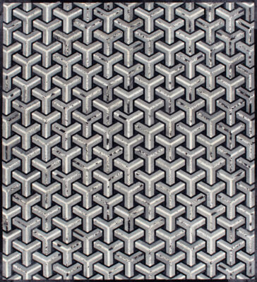 Mirage 14462 designer rug with interlocking Y motifs in luxury handmade silk.