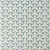 Mirage 19449 is a luxury designer rug with interlocking white and teal shapes.
