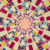 A luxury designer rug with a vibrant circular mosaic in high-quality wool tones.