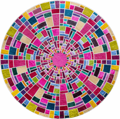 A luxury custom designer rug with concentric rings in vibrant, high-end colors.