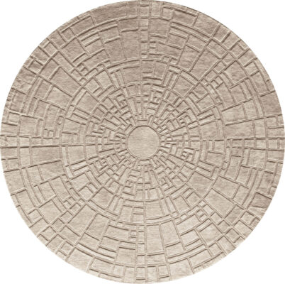 Luxury designer rug in beige with a geometric maze pattern, handmade wool.