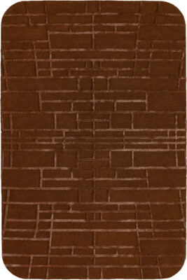 Luxury designer rug in brown with geometric grid, handmade wool, high-end finish.