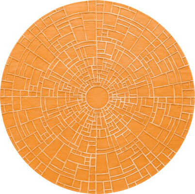 Luxury designer rug with an orange mosaic pattern, handmade wool and silk.