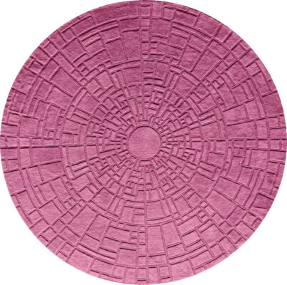 Luxury designer rug with a pink geometric maze pattern and high-end texture.