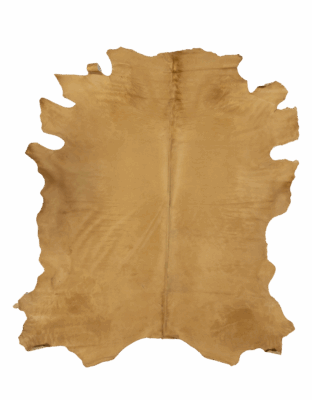 Tan leather hide with natural edges for luxury handmade designer hide rugs.