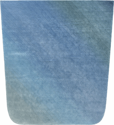 Handmade luxury wool rug with rounded edge and blue gradient designer finish.