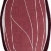 Luxury designer rug with an irregular shape, maroon base, pink center, and white abstract lines.
