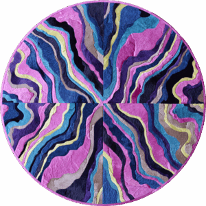 Submerge 02842 luxury designer rug features wavy, layered hues in a four-quadrant circular pattern.