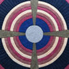 Atlas 03269 luxury designer rug with concentric ovals in blue, mauve, pink, beige, and olive green.
