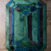 Luxury designer rug Custom Emerald 02709 with geometric pattern in green, blue, and black.