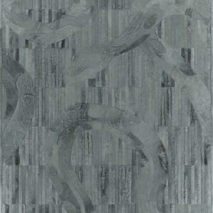 Luxury designer rug 20972 with textured gray surface, vertical stripes, and abstract curves.