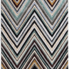 Luxury custom designer rug in chevron pattern with black, white, gray, and brown zigzags.