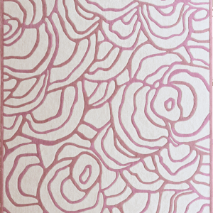 Bloom 03697 designer rug showcases pink abstract lines in rose forms on a white luxury wool background.