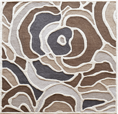 The Bloom 03448 high end designer rug showcases large overlapping shapes in earthy tones with luxe raised white outlines.