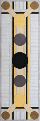 Atlas 04335 is a luxury designer rug with geometric circles and intersecting lines on a light gray high-end wool background.