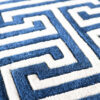 Close-up of Ripcord 03227 luxury designer rug in bold blue and white Greek key pattern.