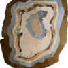 Luxury designer rug with abstract geode layers in brown, beige, tan, and gray tones.