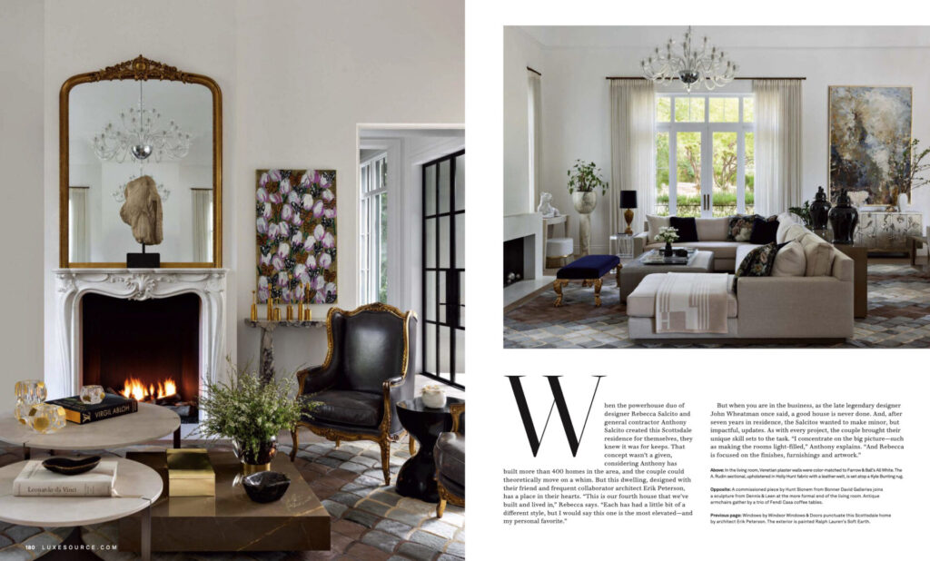 Two LUXE Arizona living rooms featuring luxury designer rugs and high-end handmade rugs.