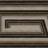 Luxury designer silk wool rug featuring layered geometric rectangles in black, gray, and beige.
