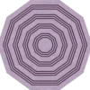 Luxury designer rug with concentric octagons in dark purple on light silk wool background.