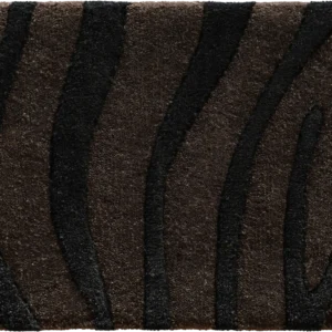 Luxury designer rug featuring a dark brown base with irregular black zebra stripes.