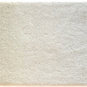 A square sample of high end designer rug in light beige wool, shown from above on white.