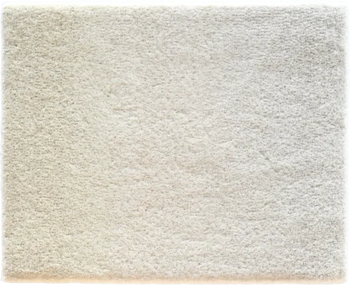 A square sample of high end designer rug in light beige wool, shown from above on white.