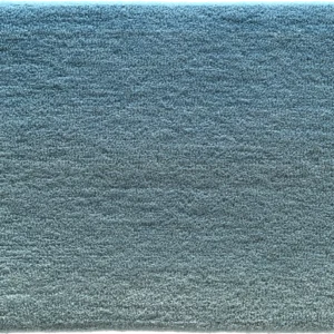 Luxury designer rug in square blue-gray, high quality wool, soft textured surface.