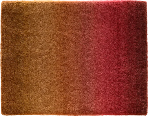 Luxury designer area rug with a brown to reddish-pink gradient, high-end wool blend.