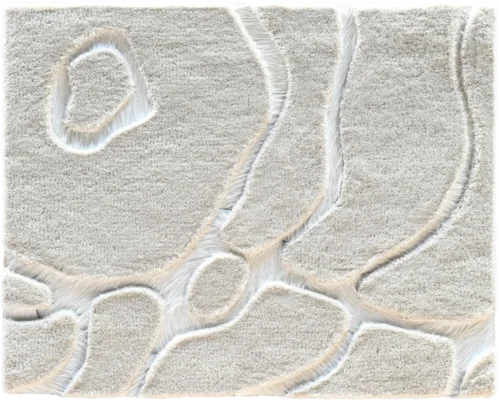 Luxurious designer rug in light beige with abstract, textured geometric patterns and curved lines.