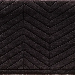 A square, dark brown designer rug with a raised chevron pattern, ideal as a luxury high-end custom wool or silk rug.