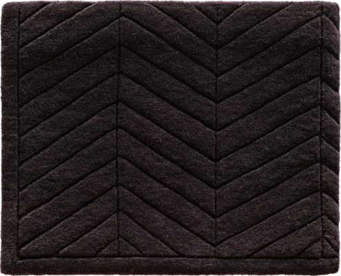 A square, dark brown designer rug with a raised chevron pattern, ideal as a luxury high-end custom wool or silk rug.