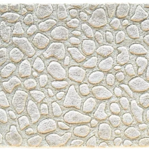 Rectangular beige designer rug with a textured stone-inspired pattern in luxury wool.