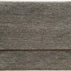 Luxury designer gray rug with soft, carpet-like texture and subtle horizontal accent.