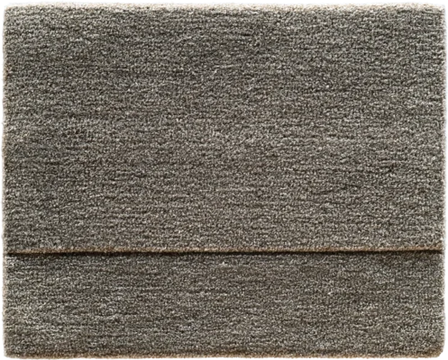 Luxury designer gray rug with soft, carpet-like texture and subtle horizontal accent.