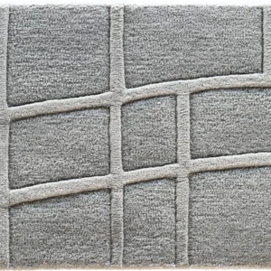 Luxury designer gray carpet tile, model 27935, with a high-end wavy grid pattern.