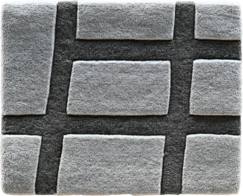 This luxury designer rug showcases a raised rectangular grid in light and dark grey tones.