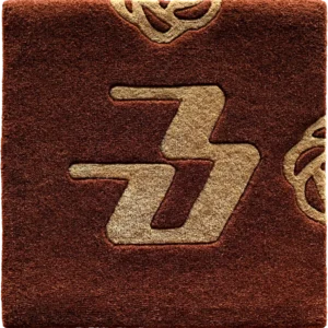 Brown textured square evokes a luxury designer rug with bold 'Z' motif and ornate corners.