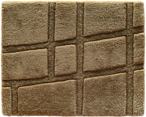 Luxury designer rug in rich brown, featuring a raised, irregular grid and deep grooves.