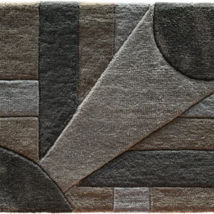 Luxury designer square rug 28085, gray-black geometric high-end handmade wool rug.