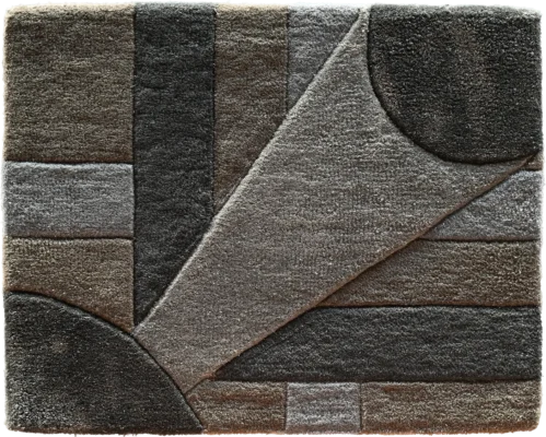 Luxury designer square rug 28085, gray-black geometric high-end handmade wool rug.