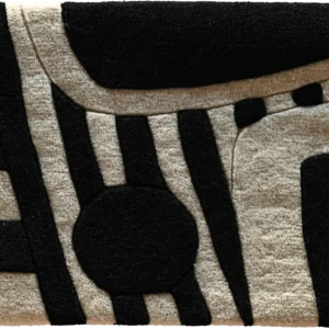 Gray and black designer rug featuring bold geometric patterns, ideal as a luxury custom high end wool or silk rug for modern interiors.