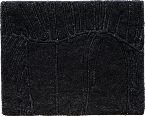 Luxury designer rug with a black textured surface and shiny, abstract raised lines.